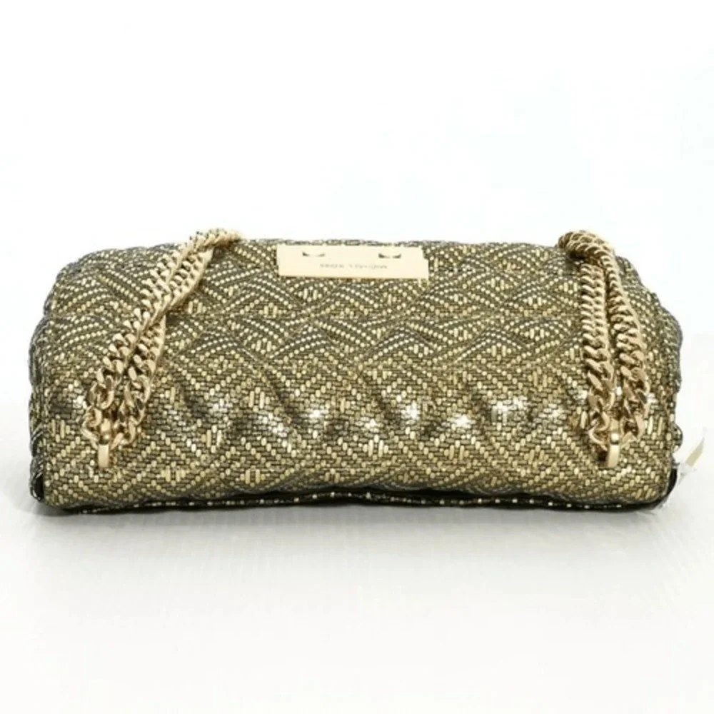 MICHAEL‎ KORS Gold Metallic Sloan Quilted Pyramid Large Chain Shoulder Bag Purse